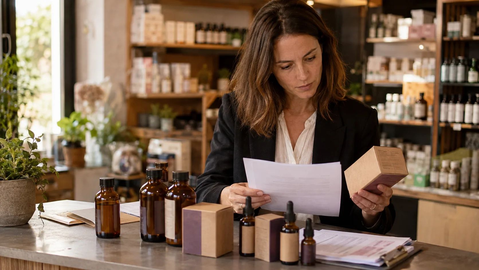 Professionnelle évaluant un grossiste bien-être avant une commande
